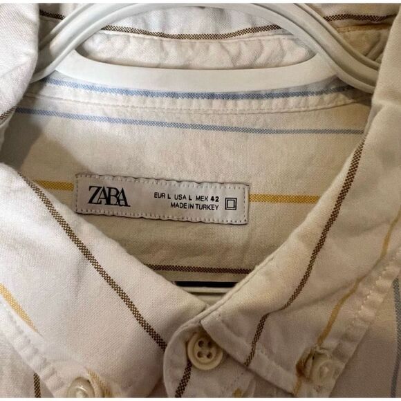 Zara Mens Long Sleeve Multicolor Vertical Stripe Button Down Shirt Size Large - Picture 2 of 4